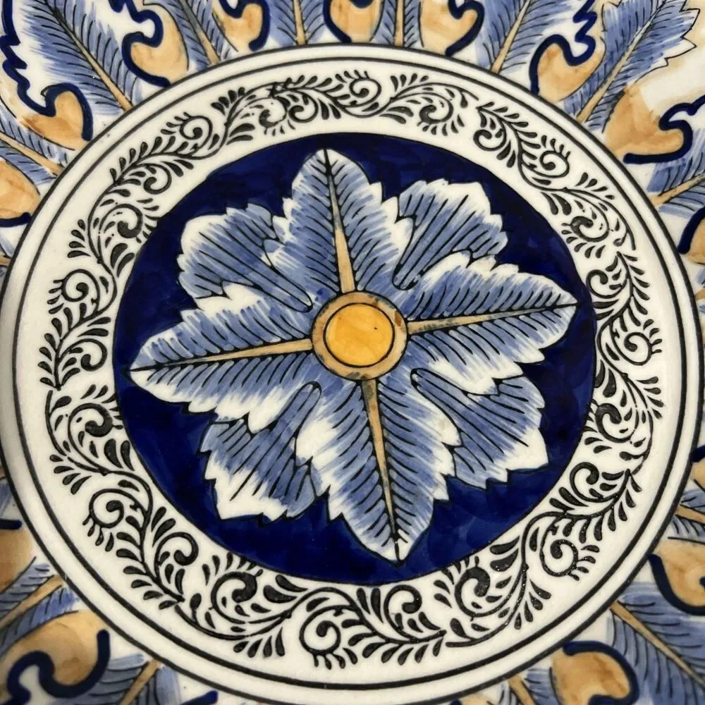 I Godinger & Co Cobalt Blue Yellow Hand Painted Plates Scalloped Set of 2